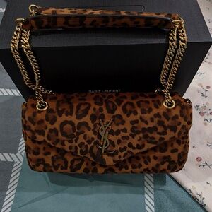 Saint Laurent Leopard Print Velvet Chain Bag
